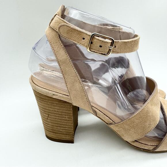 J. Crew Aubrey Mid-Heel Sandals Cream Suede Sz 7 Office Preppy Cocktail Minimal - Picture 3 of 11